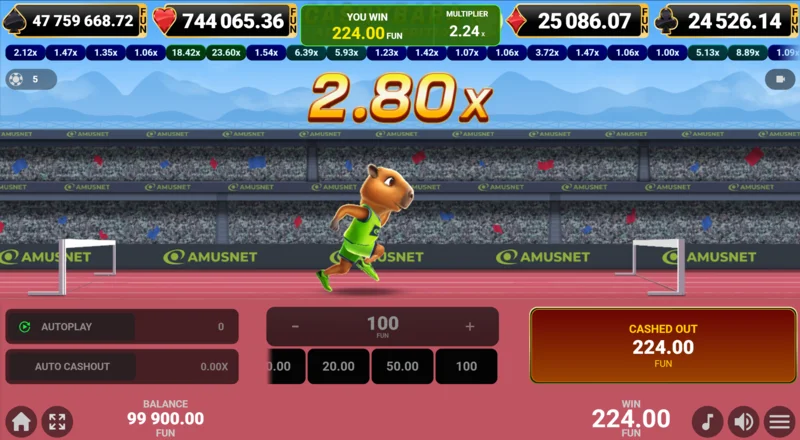 Cashybara Athletics Edition - cash-out i suksesshëm dhe shpërblimi i fitimeve